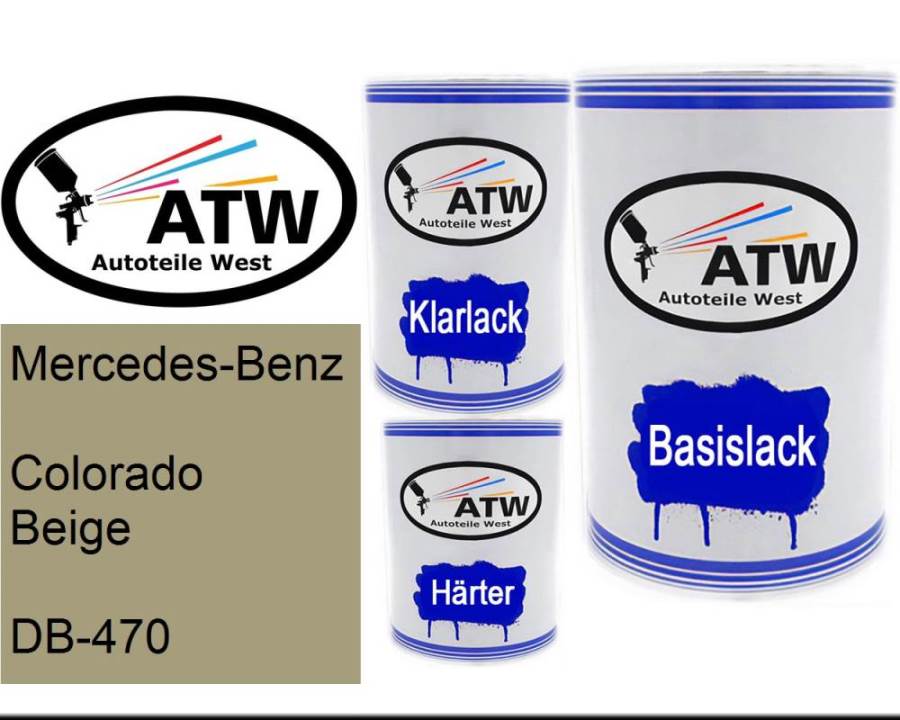 Mercedes-Benz, Colorado Beige, DB-470: 500ml Lackdose + 500ml Klarlack + 250ml Härter - Set, von ATW Autoteile West.